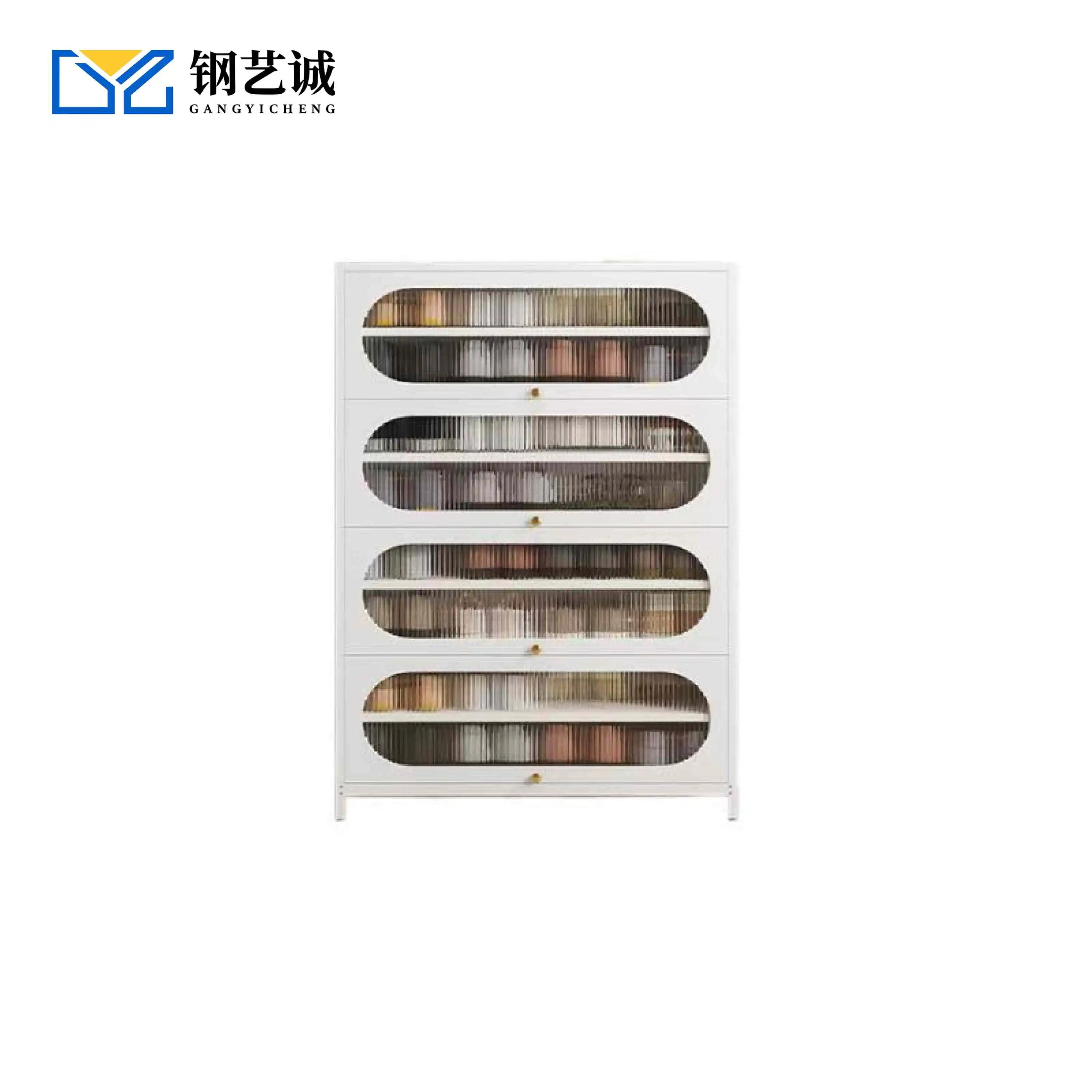 Arc Door 4-Door 8-Tier Steel Shoe Cabinet